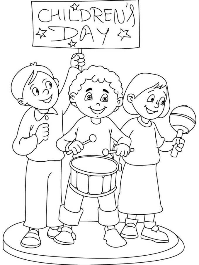 Três Crianças No Dia Das Crianças para colorir