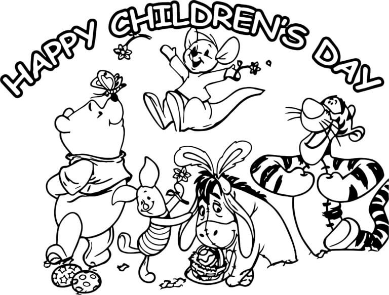 Desenhos de Winnie The Pooh E Seus Amigos Parabéns A Todas As Crianças Pelo Feriado para colorir