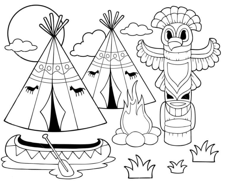 Aldeia Indígena Vazia para colorir
