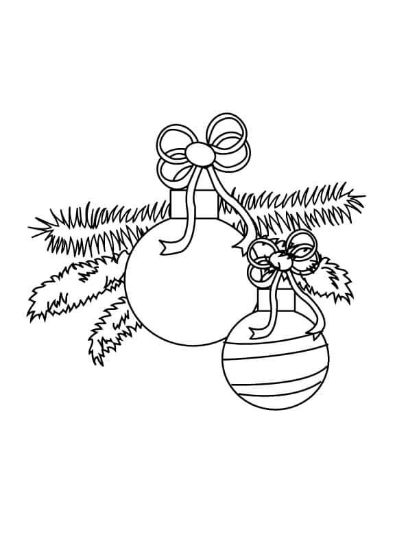 Desenhos de Bolas Brilhantes Escondidas Atrás De Um Galho De Uma Árvore De Natal para colorir