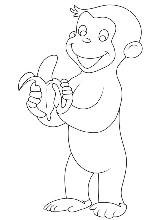 Desenhos de Bonito Curioso George Come Uma Banana para colorir