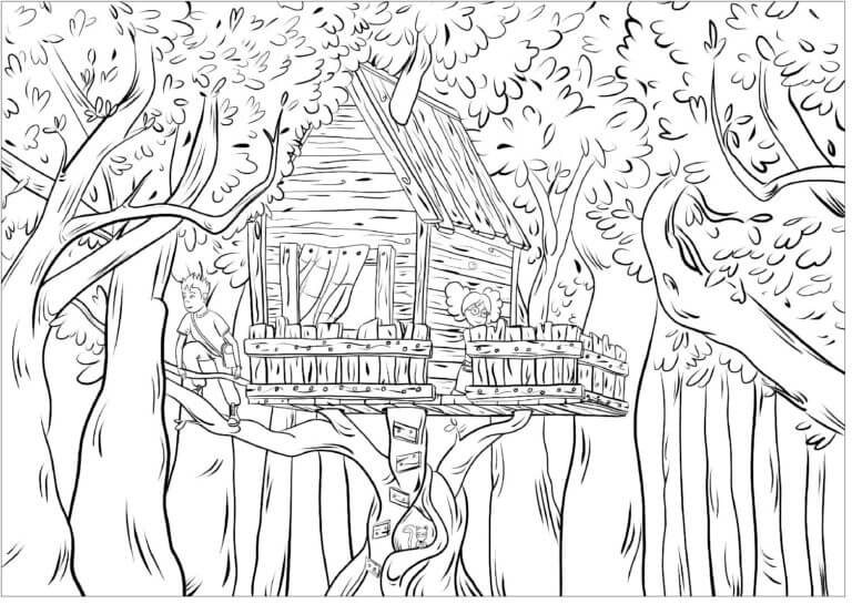 Desenhos de Casa Na Árvore Na Floresta para colorir