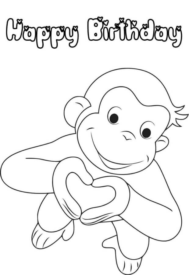 Desenhos de Charming Curious George Deseja-lhe Um Feliz Aniversário para colorir