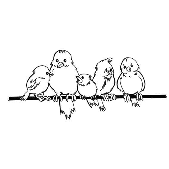 Desenhos de Cinco Pardais Em Um Galho De Ásrvore para colorir
