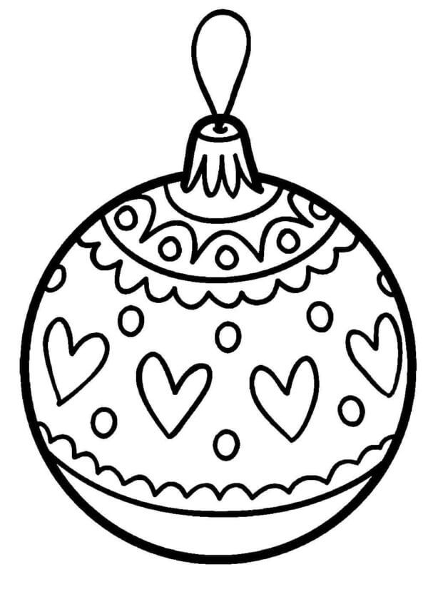 Corações Decoram Bola De Natal para colorir