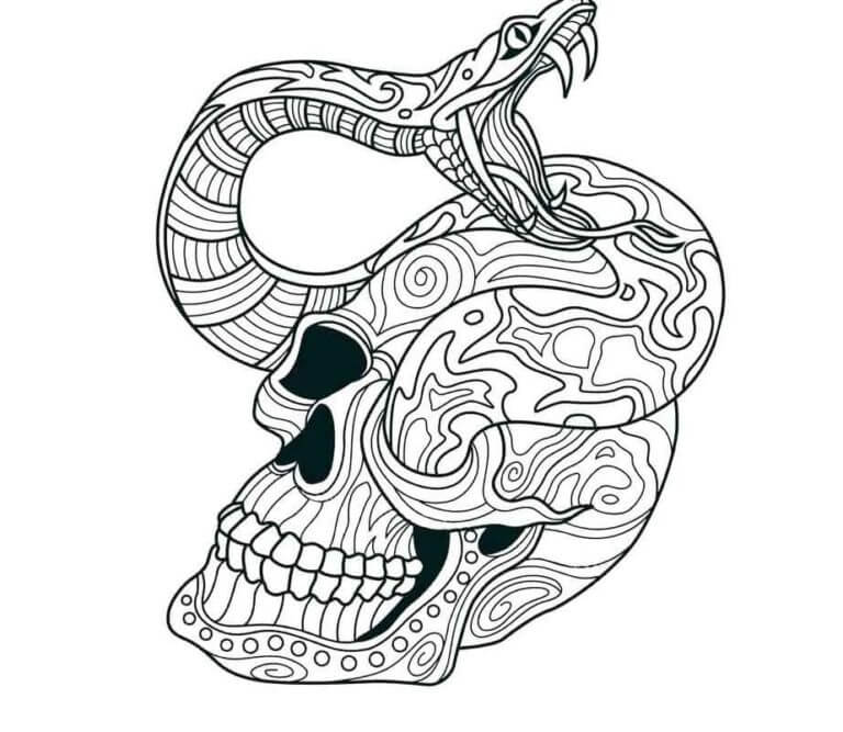 Desenhos de Crânio Assustador Anaconda Saindo Do Olho para colorir