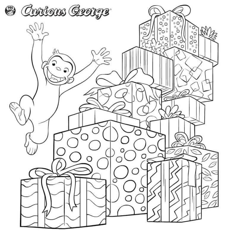 Desenhos de Curious George Com Caixas De Presente para colorir