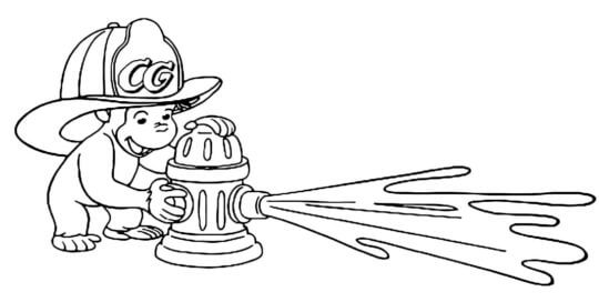 Curious George Está Brincando Com Um Hidrante para colorir