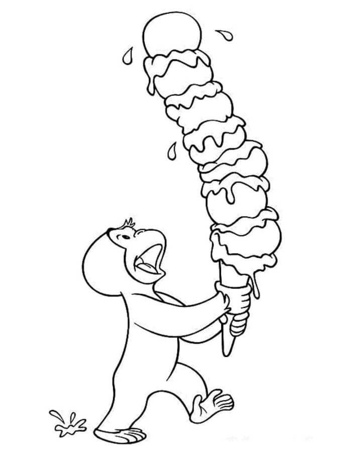 Desenhos de Curious George Segurando Uma Casquinha De Sorvete para colorir