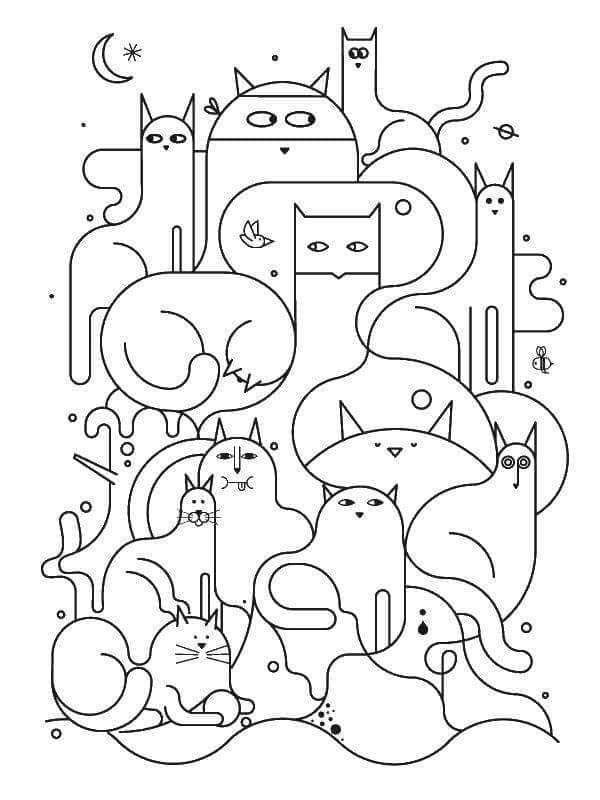 Desenho Estético De Gatos para colorir