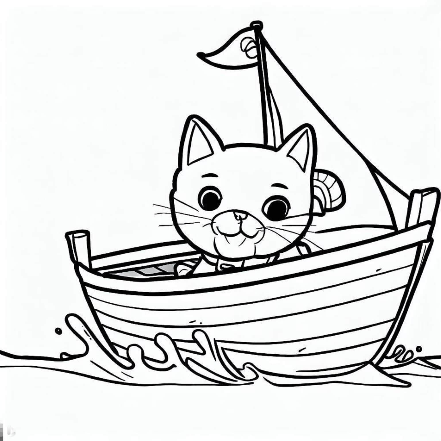 Doce Gato No Barco para colorir