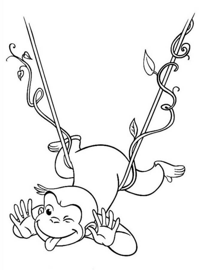 Desenhos de Divertido Curious George Salta Sobre Una Liana para colorir