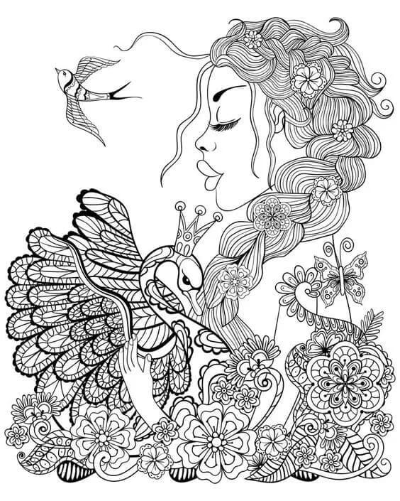 Desenhos de Garota Estética e Cisne para colorir