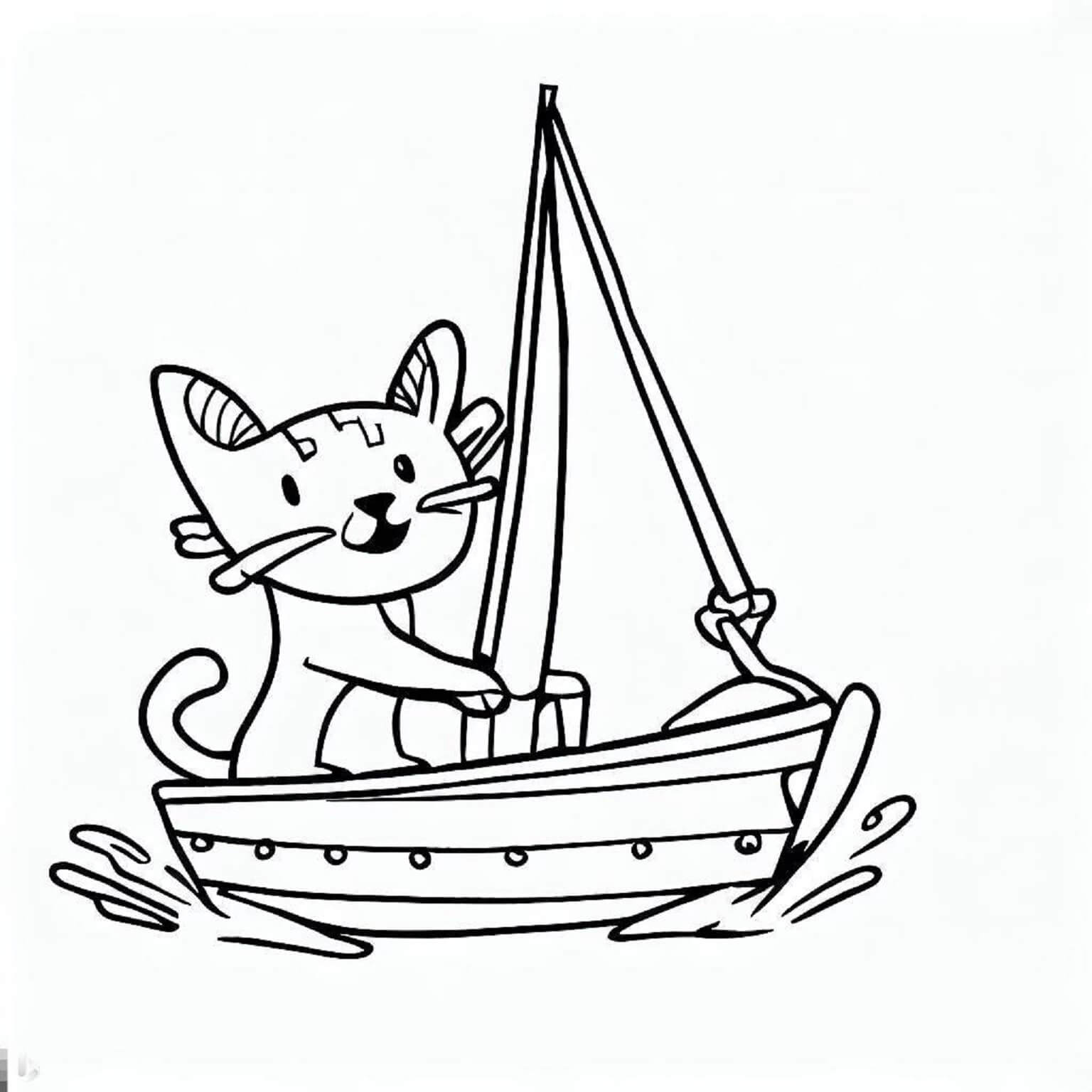 Gato Engraçado No Barco De Gato para colorir