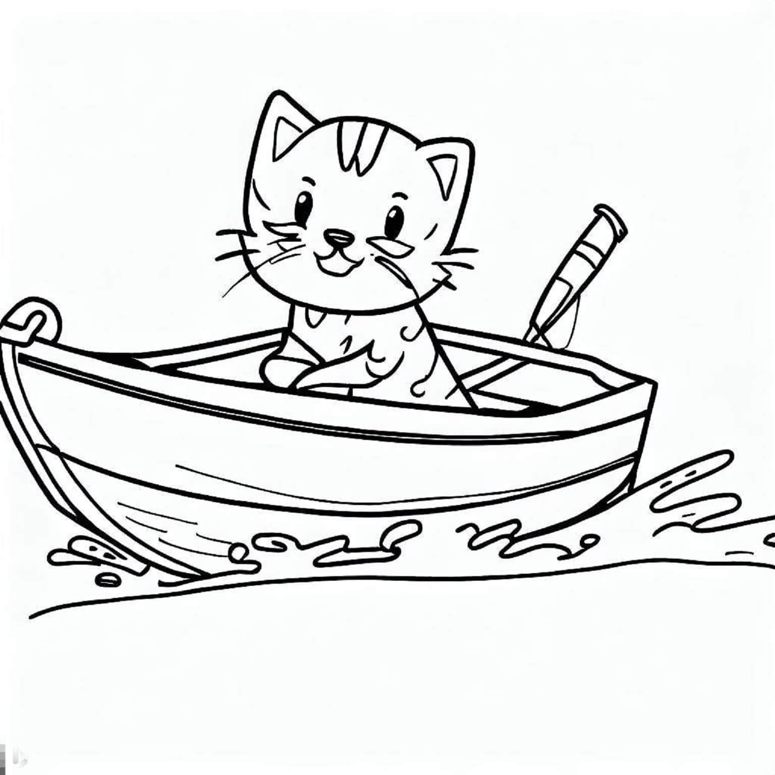 Gato Engraçado No Barco De Gato para colorir