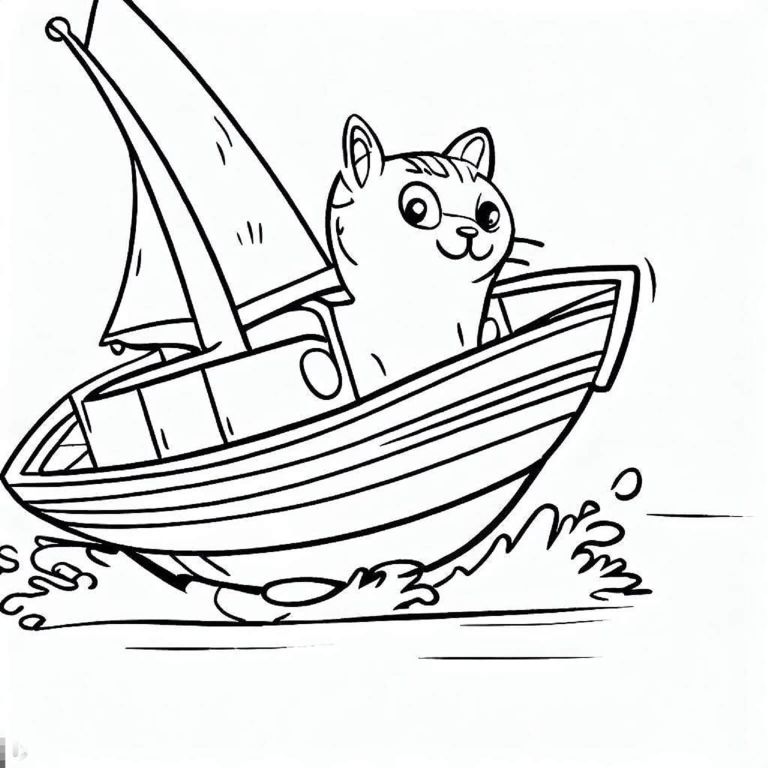 Gato Sorridente No Barco para colorir