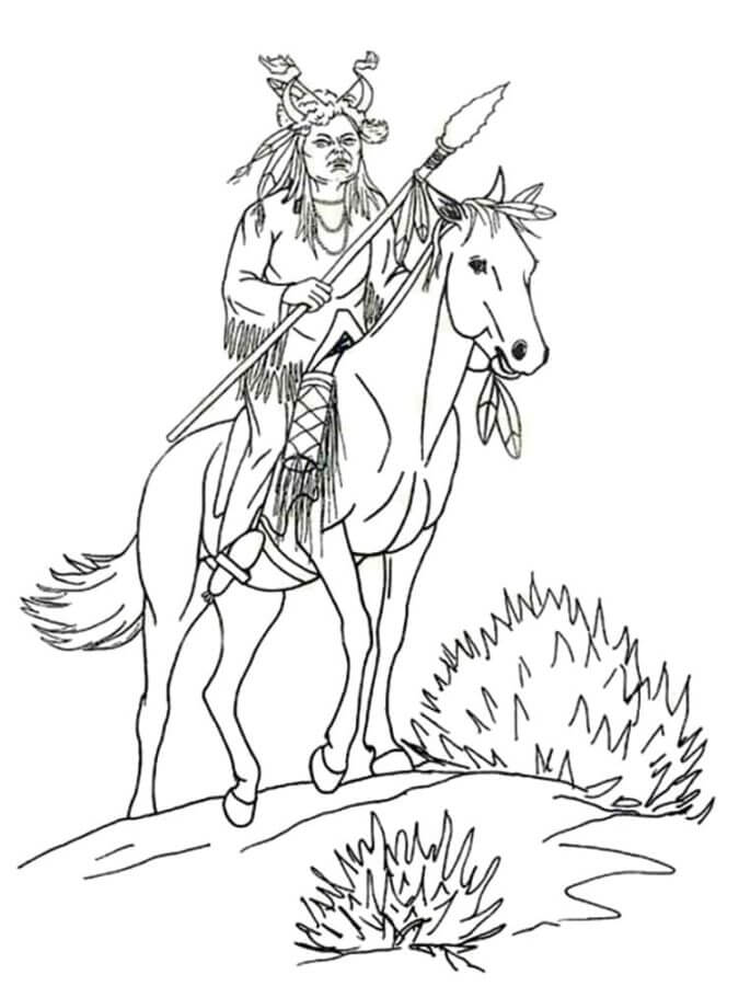 Guerreiro Indiano A Cavalo para colorir