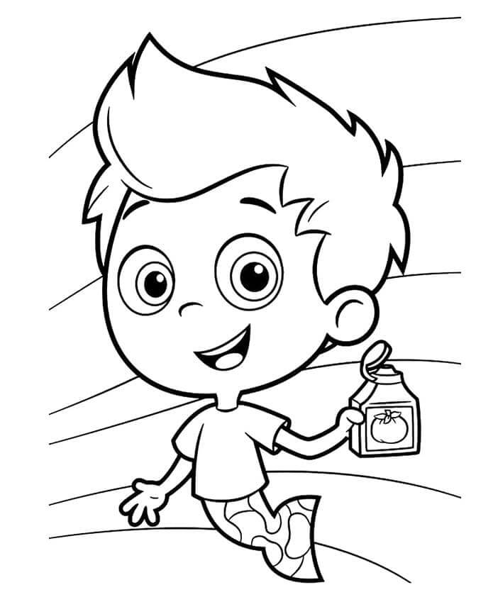 Desenhos de Guppy Boy Gil Com Uma Bebida Nas Mãos para colorir