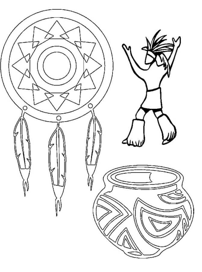 Desenhos de Indiano, Amuleto e Panela para colorir
