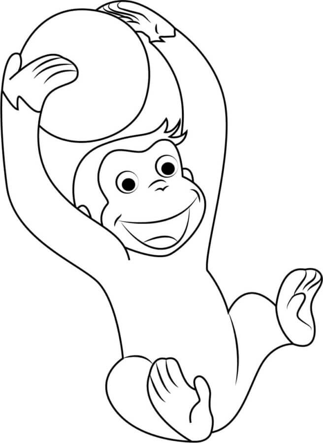 Desenhos de Macaco Alegre Jogando Bola para colorir