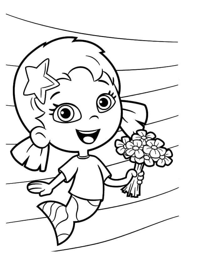 Desenhos de Menina Guppy Oona Com Um Buquê De Flores para colorir