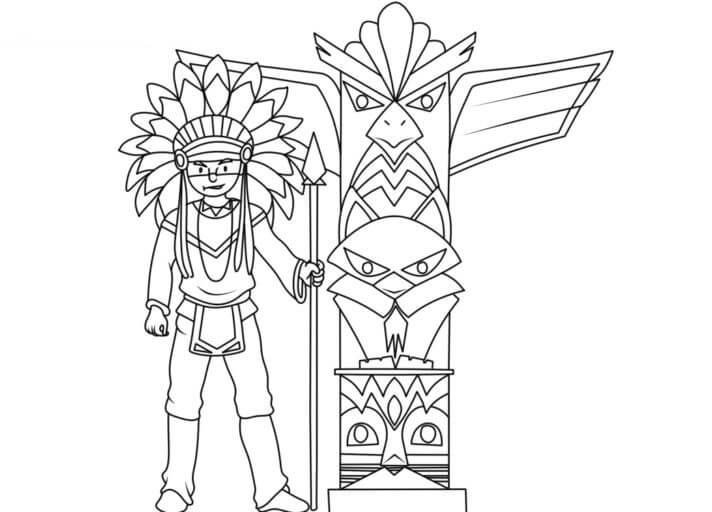Desenhos de Nativo Americano Com Um Totem para colorir