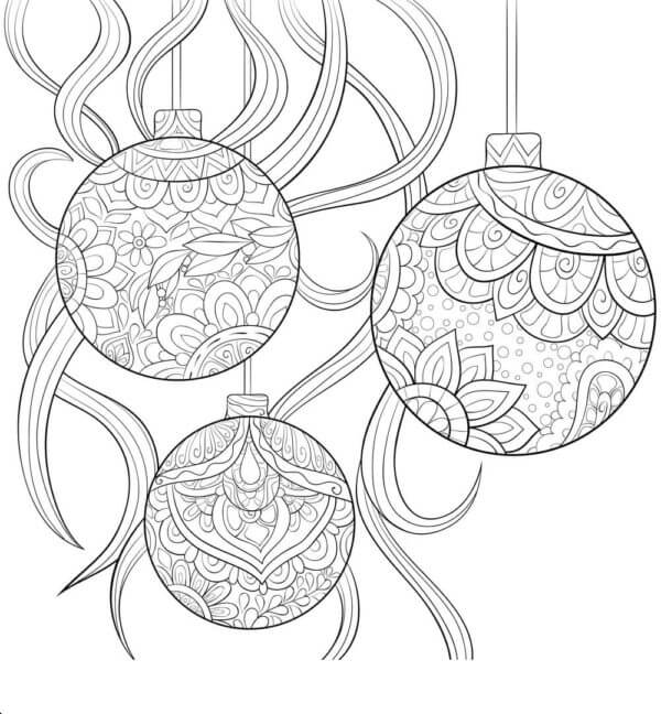 Desenhos de Ouropel Encaracolado Com Bolas De Natal para colorir
