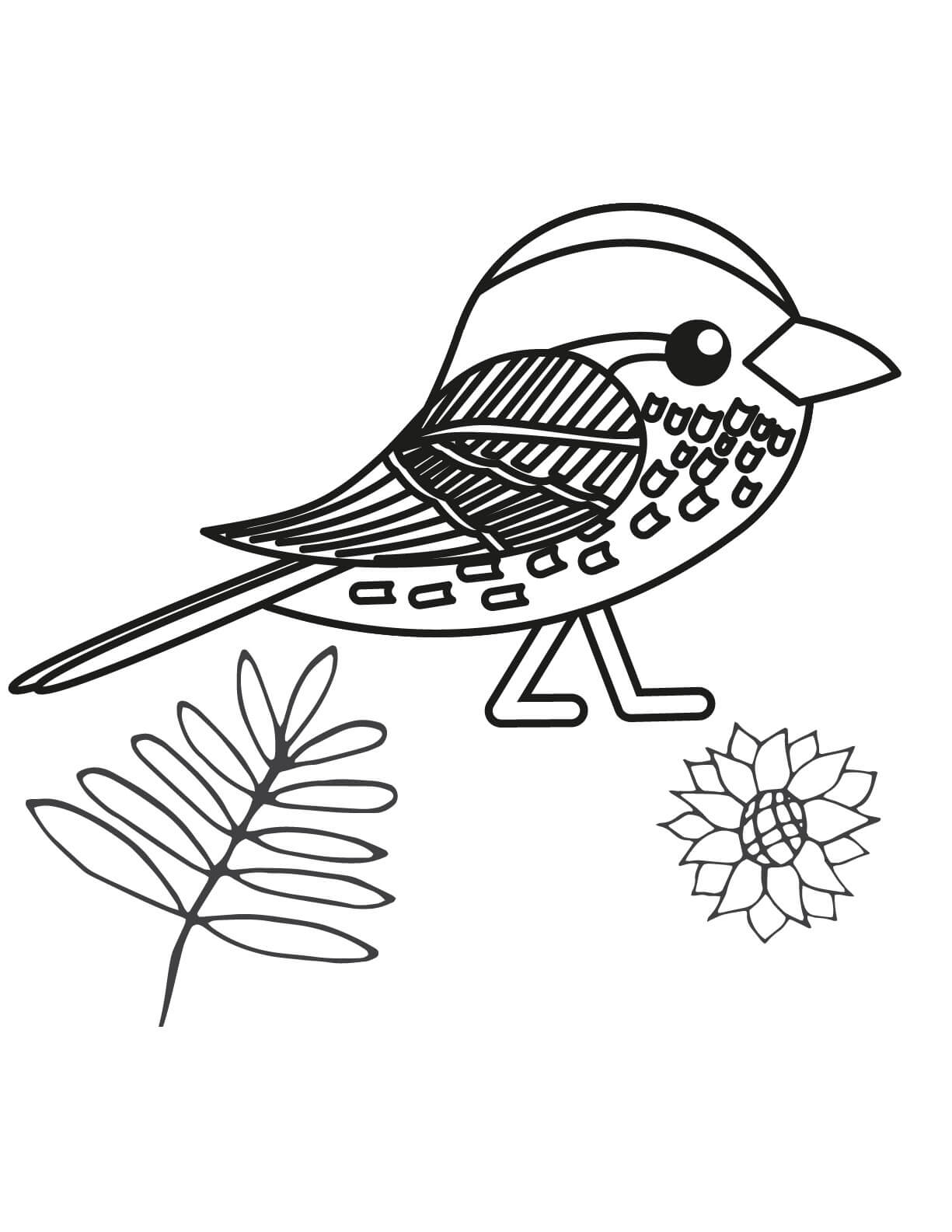 Desenhos de Pardal Cantando Com Uma Flor para colorir