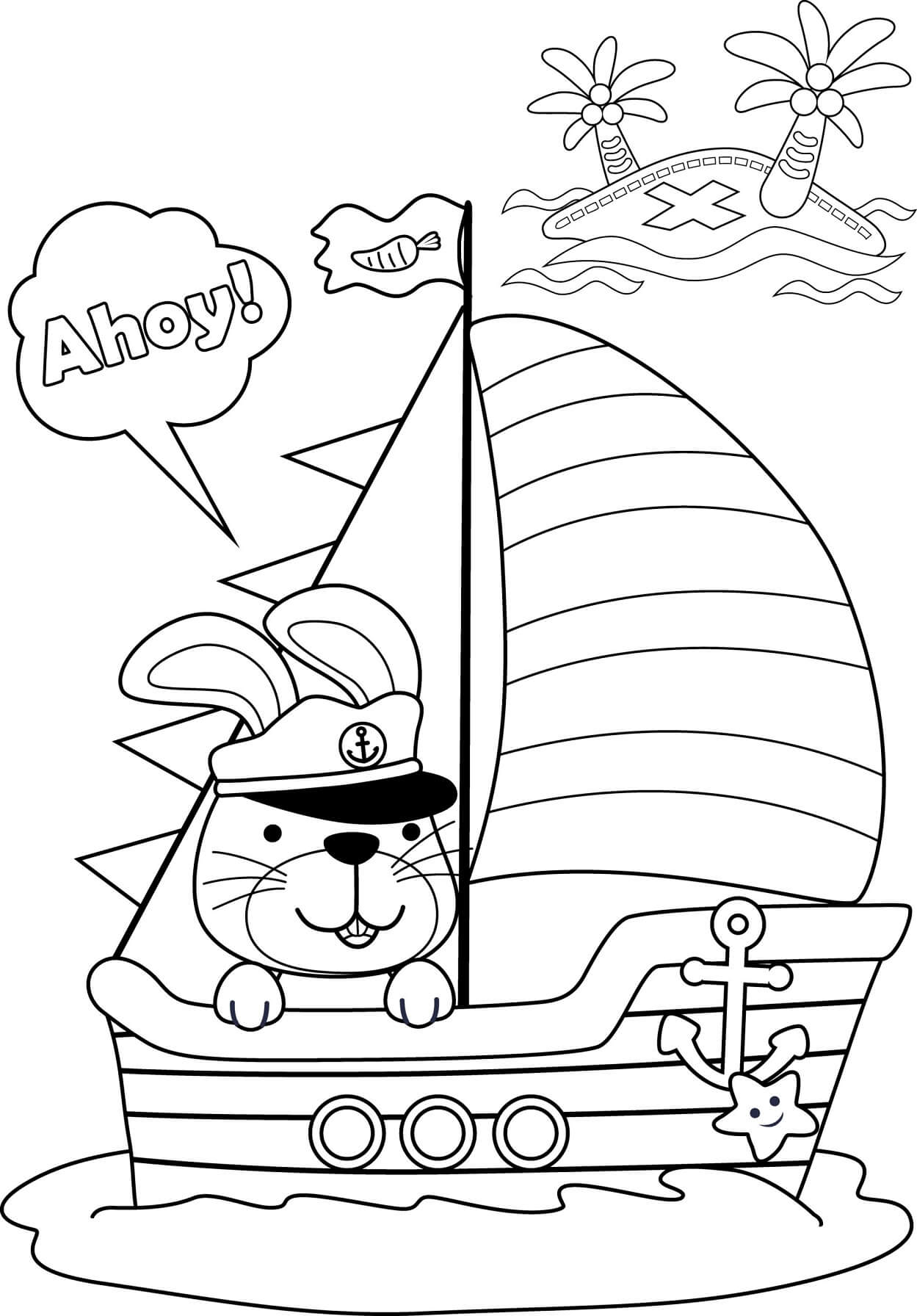 Desenhos de Personagem De Desenho Animado Em Barco-Gato para colorir