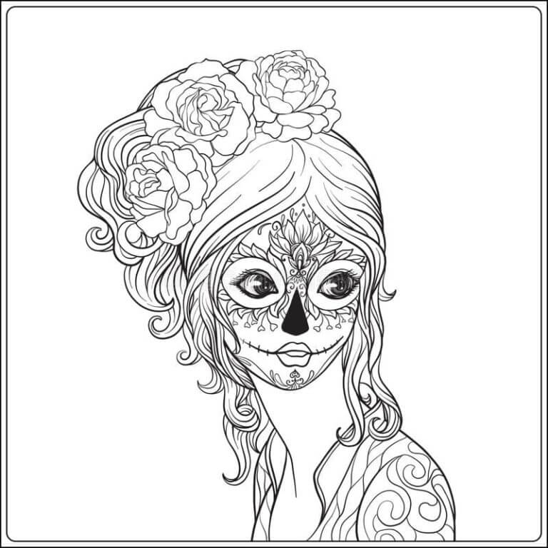 Desenhos de Pintura No Rosto da garota Para O Dia Dos Mortos para colorir