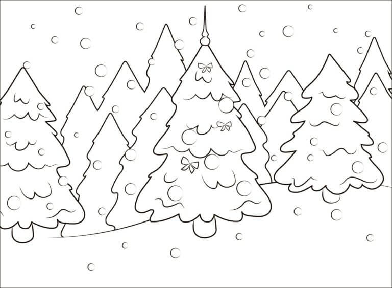 Desenhos de Queda De Neve Na Floresta De Abetos para colorir