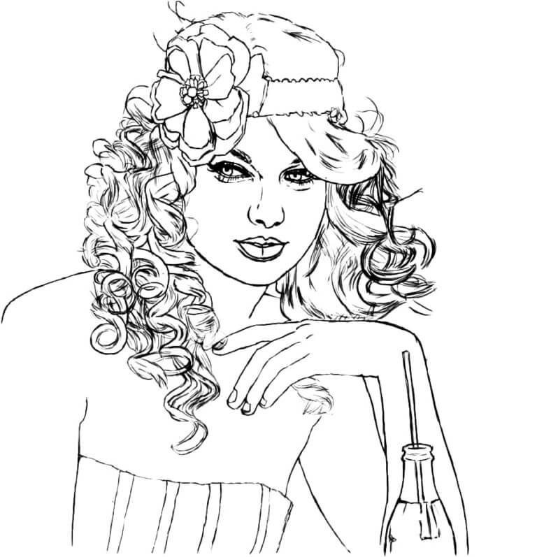 Desenhos de Taylor Swift Com Flor No Cabelo para colorir