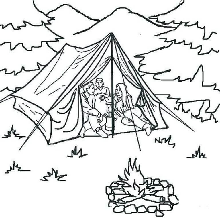 Tenda Na Floresta para colorir
