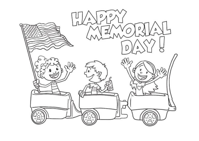 Desenhos de Três Crianças Felizes No Dia Do Memorial para colorir