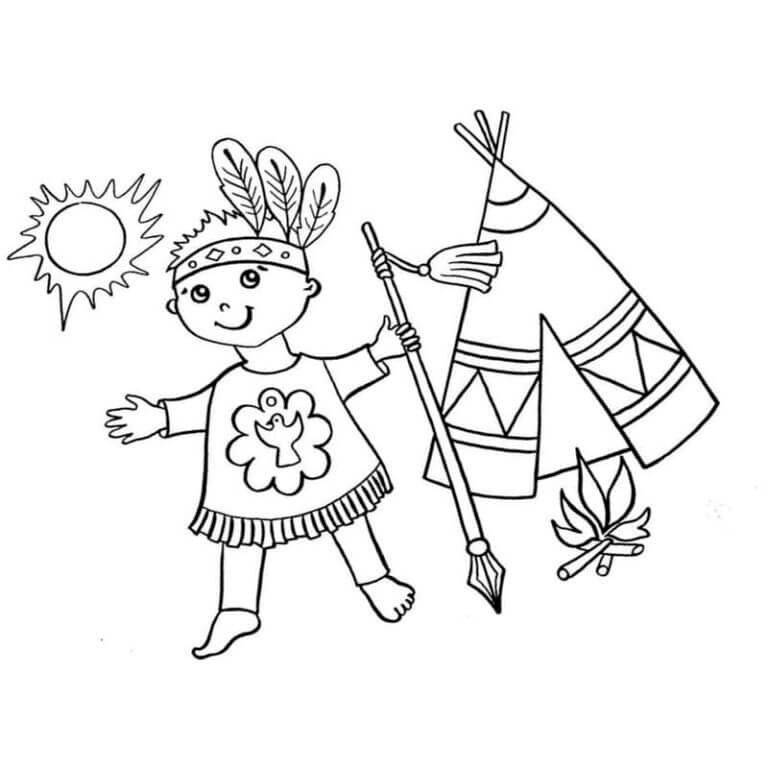 Desenhos de Um Jovem Indiano Em Sua Cabana para colorir
