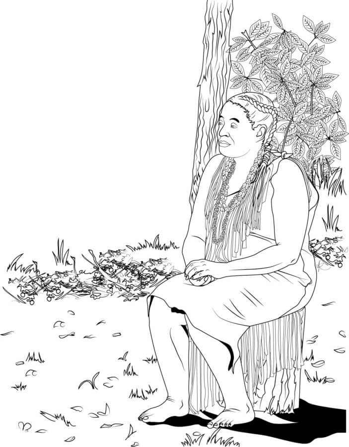 Desenhos de Uma Mulher Indiana Sentada Em Um Toco para colorir