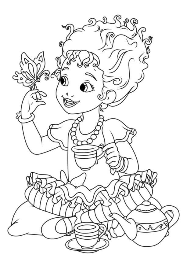 Desenhos de A Chique Nancy Está Bebendo Chá Com Uma Borboleta para colorir