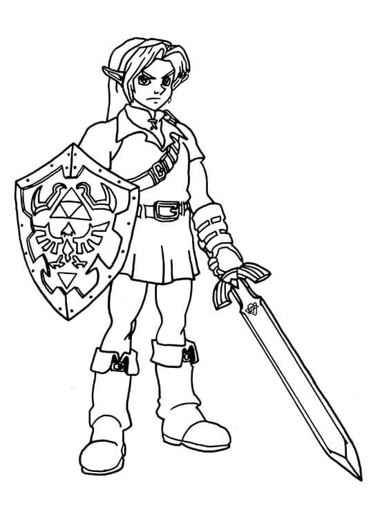 Desenhos de Com Espada E Escudo, Link Está Pronto Para Lutar para colorir