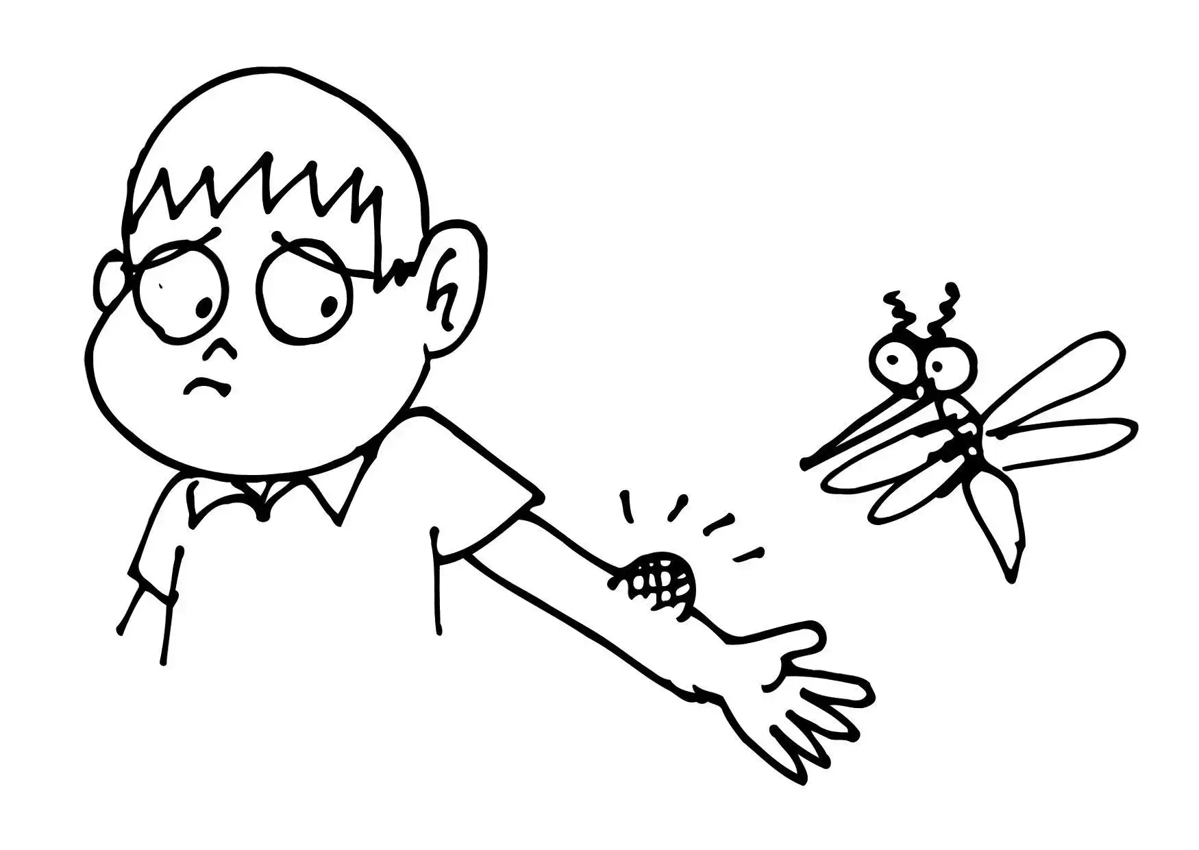 Desenhando Mosquito Com Menino para colorir