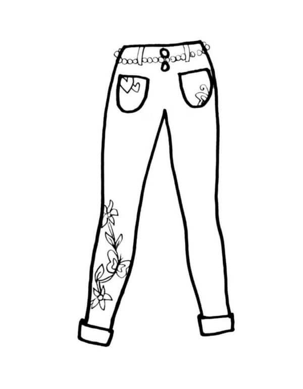 Desenhos de Jeans Feminino Com Coração e Flores para colorir