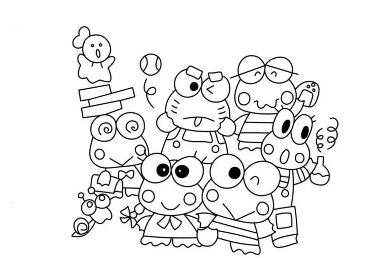 Desenhos de Keroppi Com Amigos para colorir