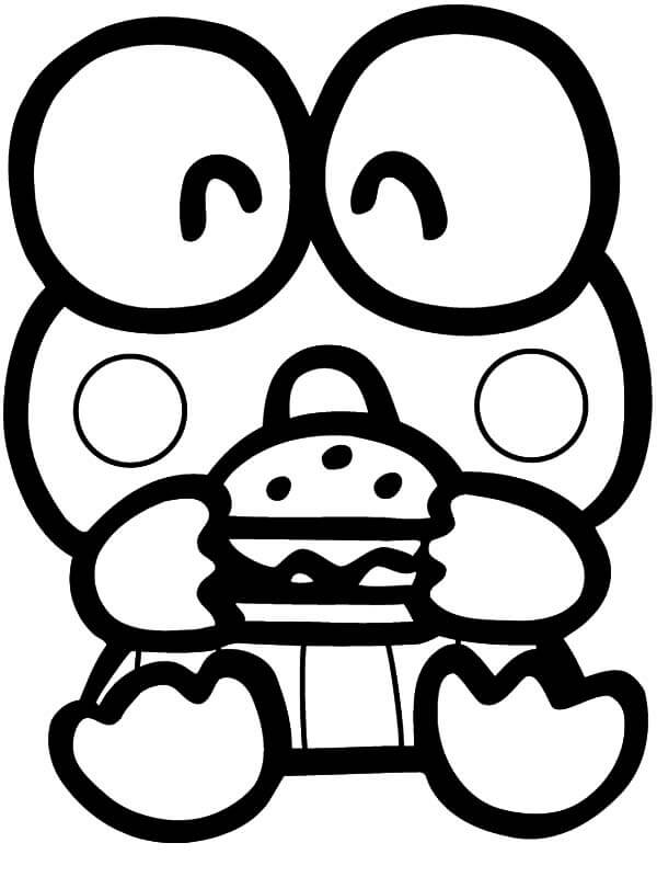 Desenhos de Keroppi Comendo Hambúrguer para colorir