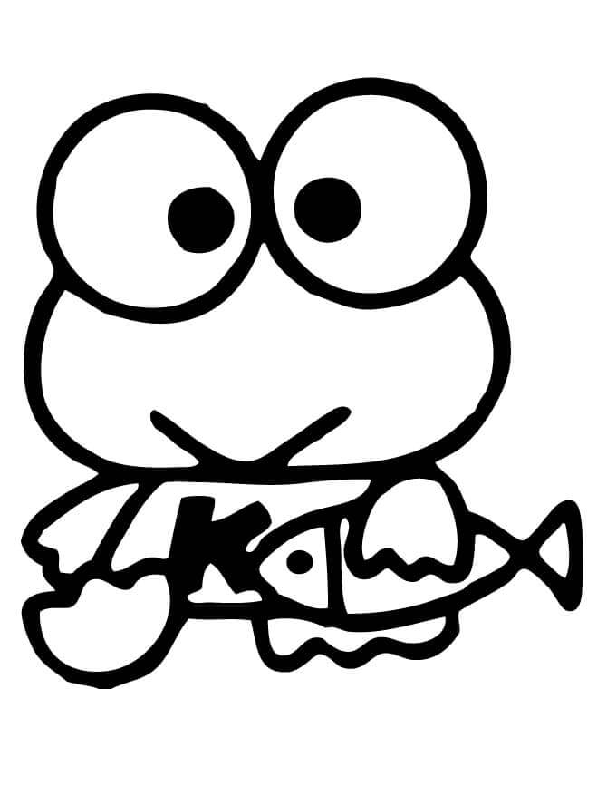 Desenhos de Keroppi Encantador Com Um Peixe para colorir