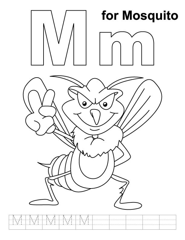 Letra M Para Mosquito Engraçado para colorir
