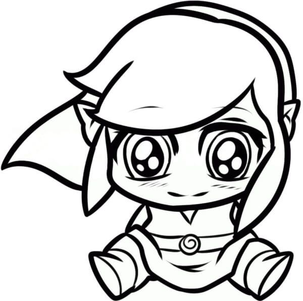 Link Chibi Com Olhos Grandes e Gentis para colorir