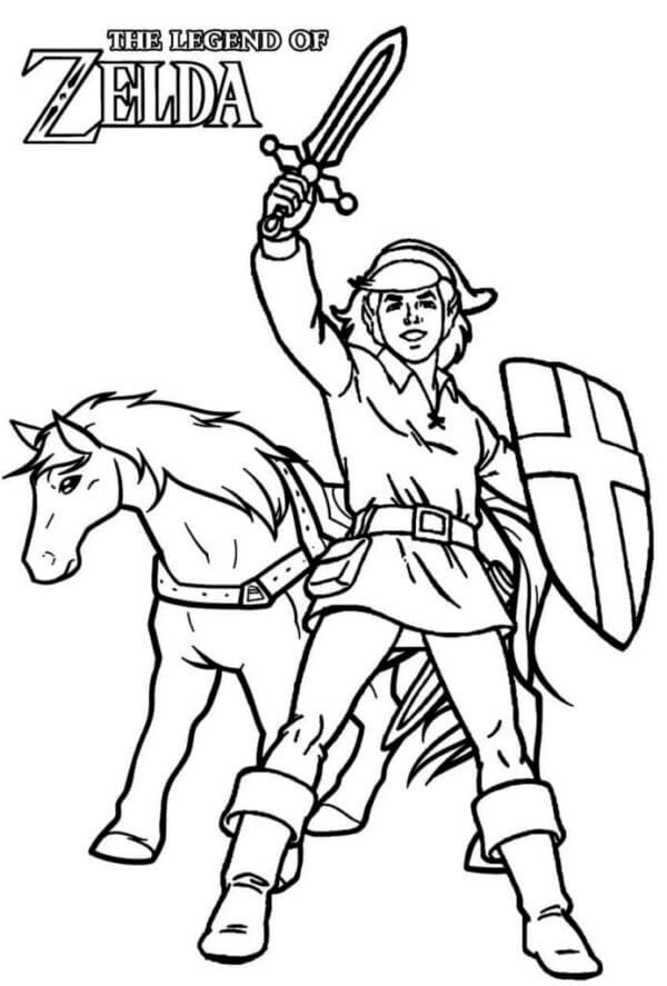 Link Guerreiro Com Seu Cavalo Fiel para colorir