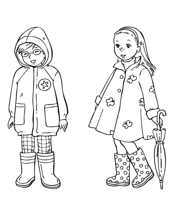 Desenhos de Menino e Menina Com Roupas De Outono para colorir