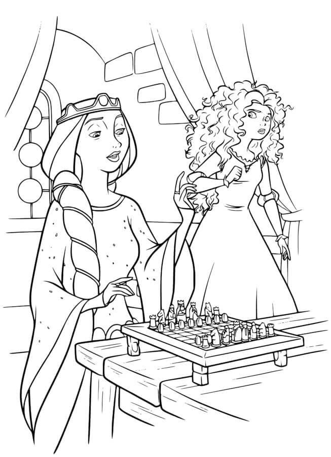Desenhos de Mérida Com a Mãe Jogando Xadrez para colorir