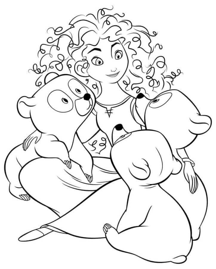 Desenhos de Mérida Sorridente Abraça Três Ursos para colorir