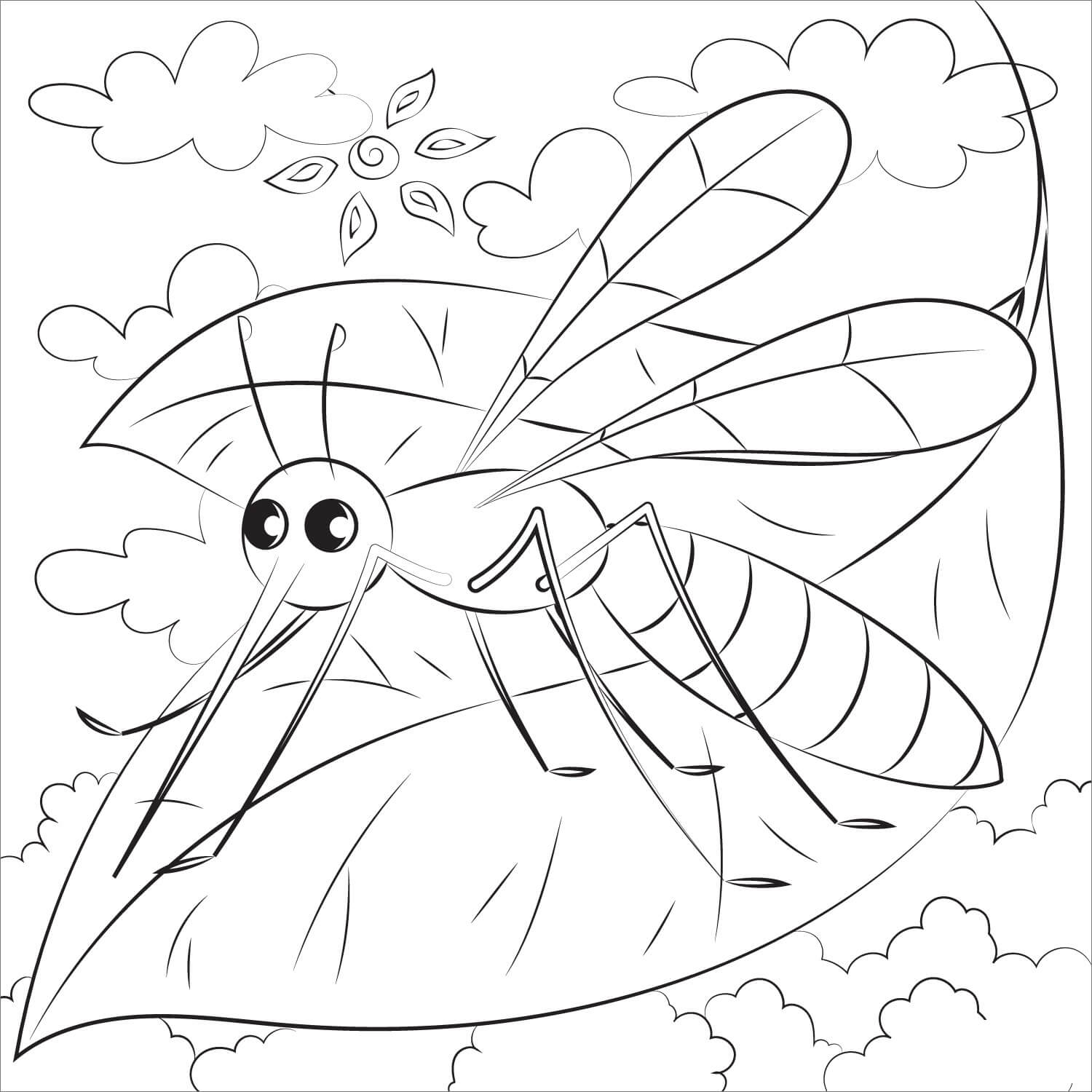 Desenhos de Mosquito Na Folha para colorir